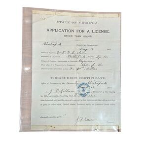 1901 Virginia Physician License Document Chesterfield County Virginia